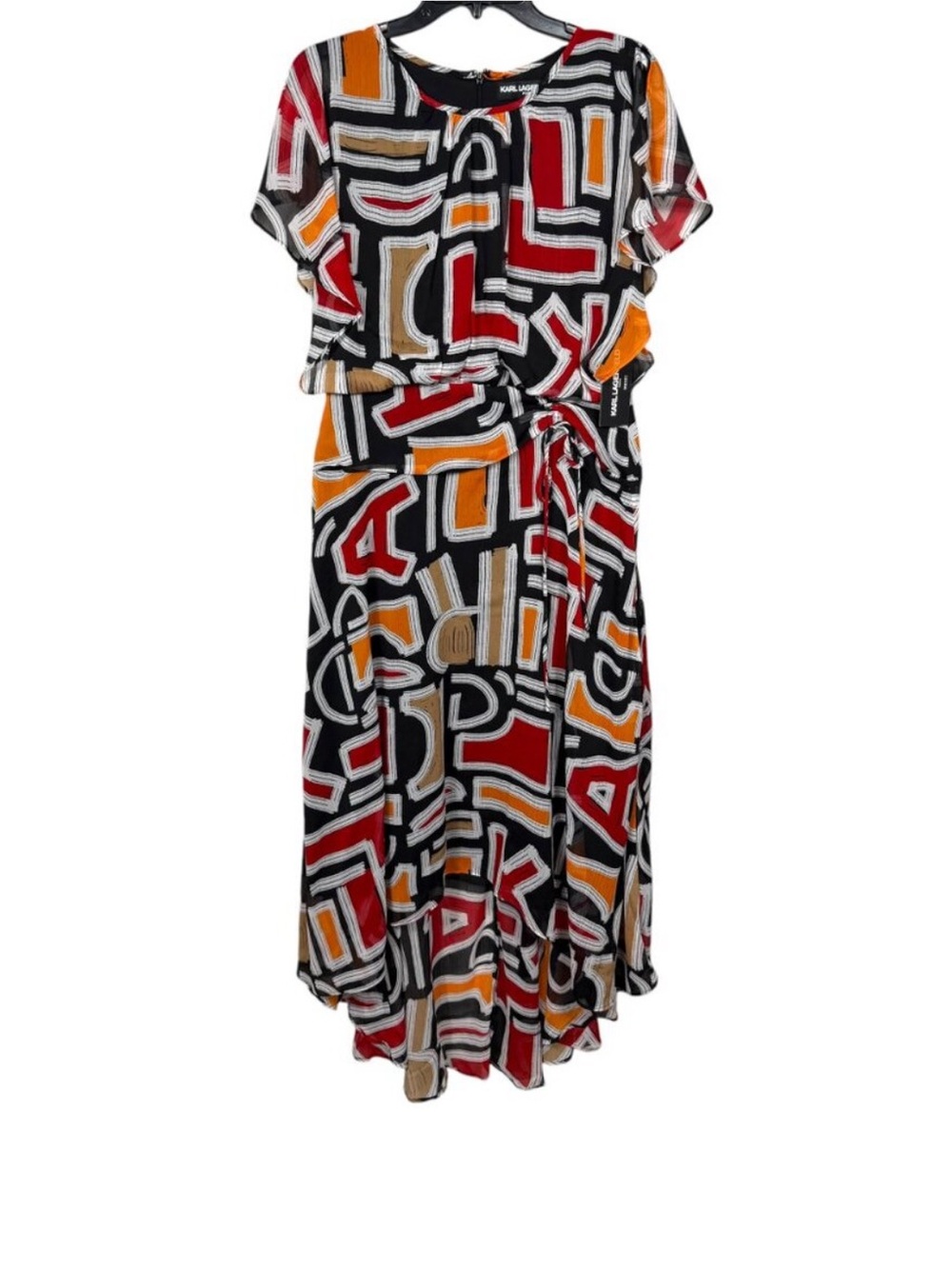 NWT Karl Lagerfeld Paris Abstract Geometric Chiffon Dress Maxi Midi, MSRP $158 - Picture 2 of 12